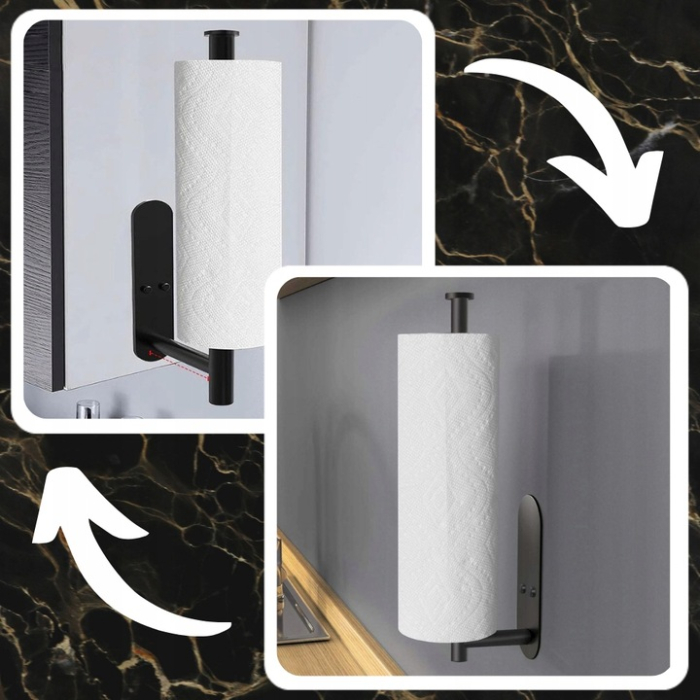 Suport hartie igienica din otel, prindere fara gaurire, 33.5cm, negru [3]
