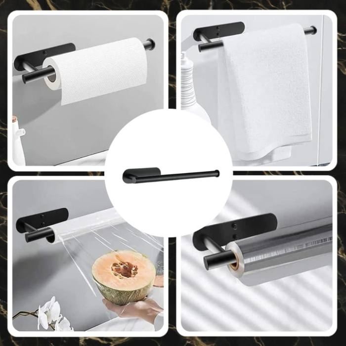 Suport hartie igienica din otel, prindere fara gaurire, 33.5cm, negru [2]