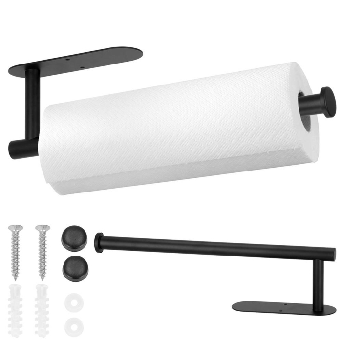 Suport hartie igienica din otel, prindere fara gaurire, 33.5cm, negru [27]