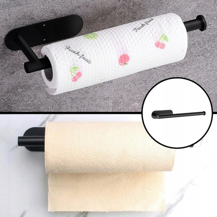 Suport hartie igienica din otel, prindere fara gaurire, 33.5cm, negru [10]