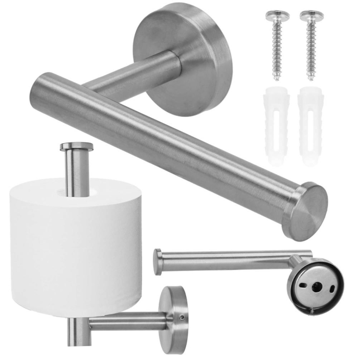 Suport hartie igienica din otel, sistem montare inclus, 16cm, argintiu lucios [5]