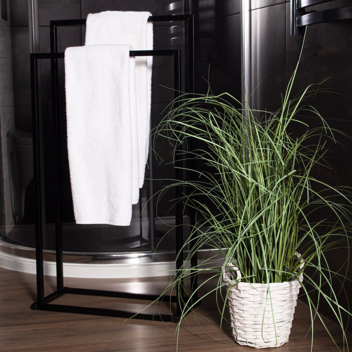 Suport metalic de baie pentru prosoape, cu 2 standuri, 84 cm, negru [6]