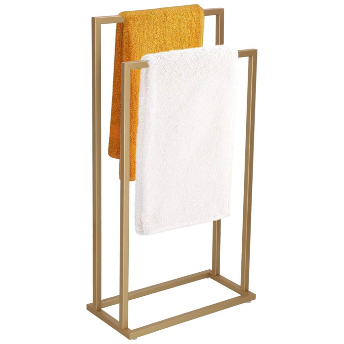 Suport metalic de baie pentru prosoape, cu 2 standuri, 86 cm, auriu mat [2]