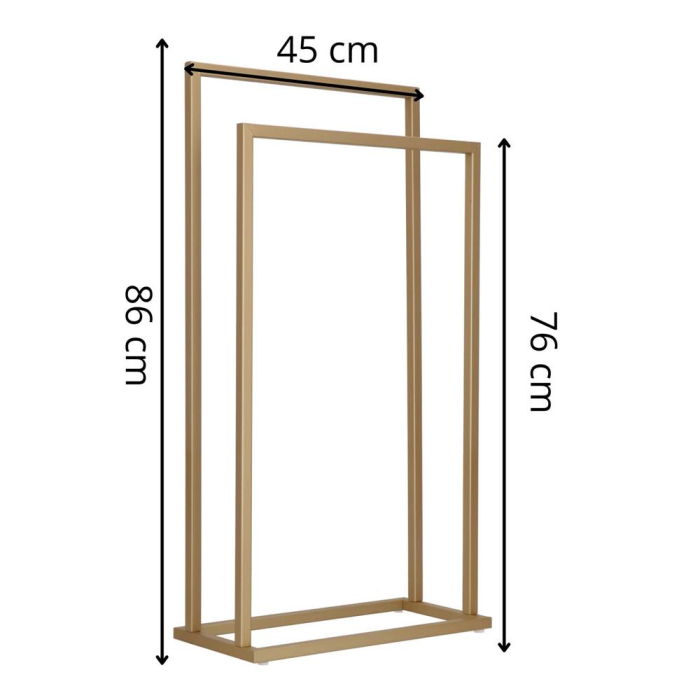 Suport metalic de baie pentru prosoape, cu 2 standuri, 86 cm, auriu mat [12]
