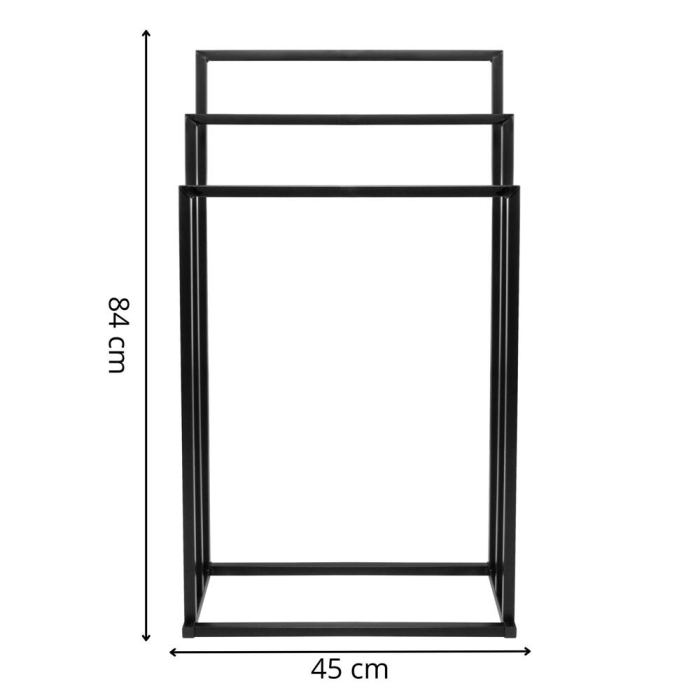 Suport metalic de baie pentru prosoape, cu 3 standuri, 84 cm, negru [17]