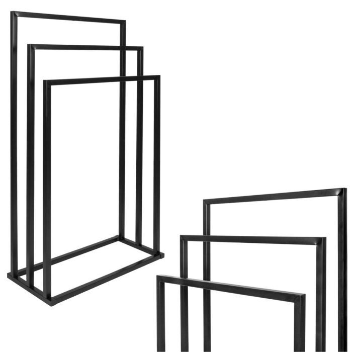 Suport metalic de baie pentru prosoape, cu 3 standuri, 84 cm, negru [10]