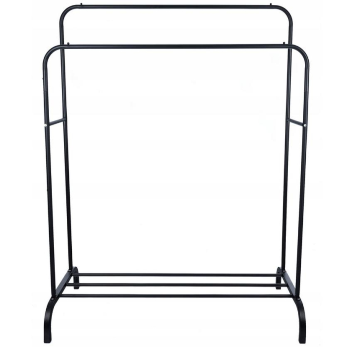 Suport metalic pentru haine 110x55x145 cm, cu bara dubla si raft pentru incaltaminte, negru [1]