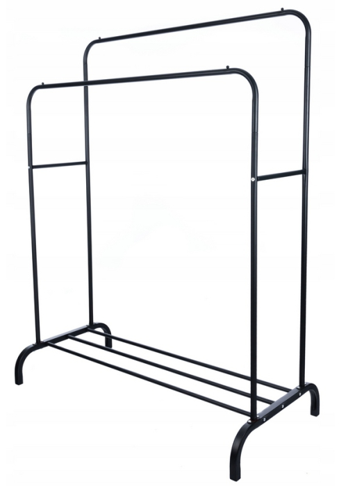Suport metalic pentru haine 110x55x145 cm, cu bara dubla si raft pentru incaltaminte, negru [3]