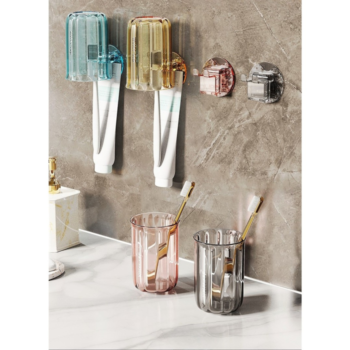 Suport Multifunctional 2 in 1, Pahar si Suport pentru Periuta de Dinti, , Plastic, Dimensiune: 10.4 x 7.3 x 7.3 cm, Gri [9]