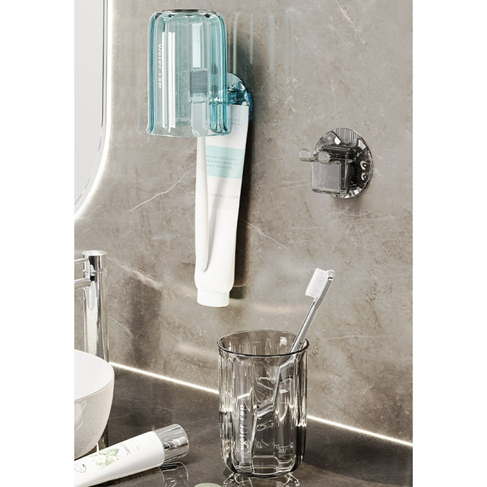 Suport Multifunctional 2 in 1, Pahar si Suport pentru Periuta de Dinti, , Plastic, Dimensiune: 10.4 x 7.3 x 7.3 cm, Gri [5]