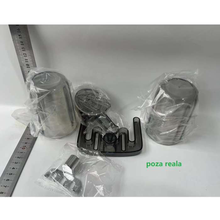 Suport Multifunctional Dublu, Pahar si Suport pentru Periuta de Dinti, , Plastic, 11 cm x 11.5 cm, Gri [2]