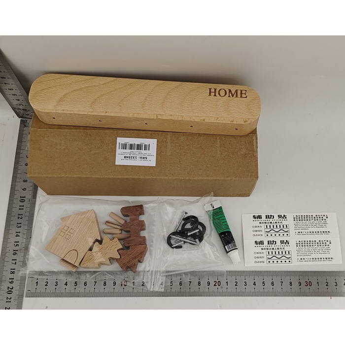 Suport pentru Chei, , din Lemn, Aplicare fara Perforare, Adeziv Inclus, 5 Carlige Negre, Model Casuta, Greutate Suportata 5 kg, 13.5 x 23 cm, Maro [5]