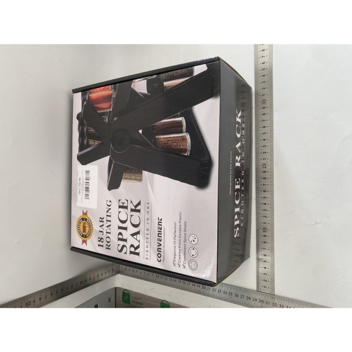 Suport Pentru Condimente Rotativ, , Multifunctional, Pivotant 360°, Portabil, Usor de Montat, 34x23 cm, ABS/Sticla, Negru [2]