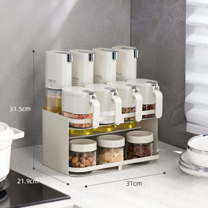 Suport pentru Depozitare Condimente, Ulei, Otet, , Montare pe Perete din 12 Piese, Uz Casnic, pentru Bucatarie, 31 x 21.9 x 31.5cm, Alb [4]