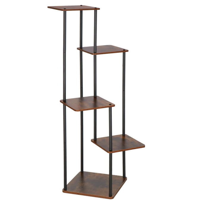 Suport pentru flori, 106x58 cm, negru/maro deschis – 5 rafturi, structura metalica, design modern [3]