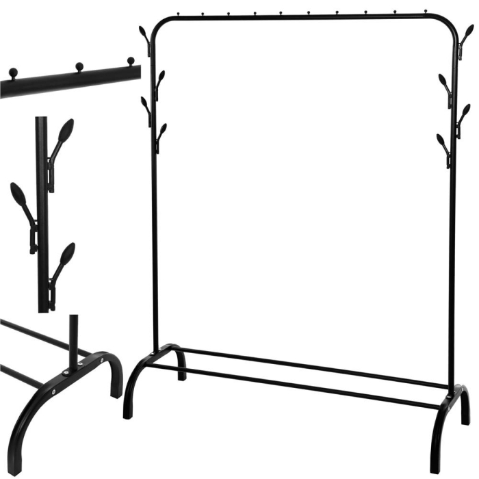 Suport pentru haine cu cadru metalic, cu sina de agatat si carlige cuier, 40x110x146cm, negru [11]