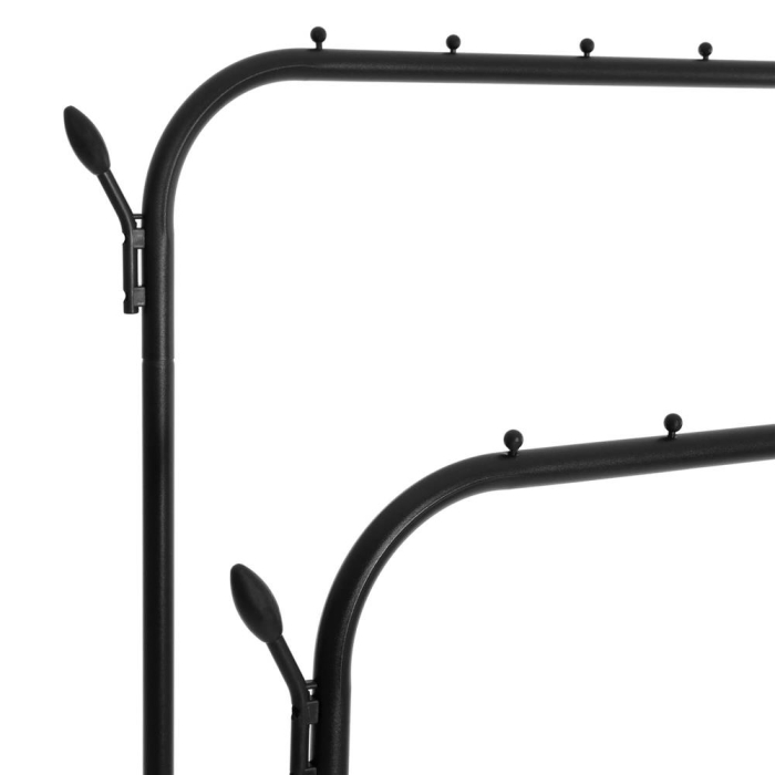 Suport pentru haine cu cadru metalic, cu sina dubla de agatat si carlige cuier, 55x110x146cm, negru [11]