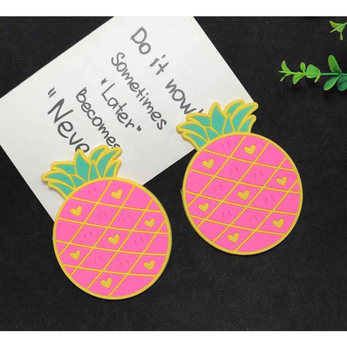 Suport pentru Pahar, , Model Ananas, din PVC, 12 x 9 cm, Rezistent la Caldura, Roz [6]