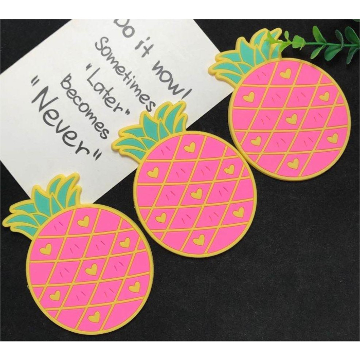 Suport pentru Pahar, , Model Ananas, din PVC, 12 x 9 cm, Rezistent la Caldura, Roz [2]