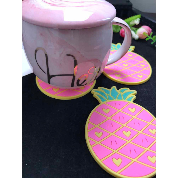 Suport pentru Pahar, , Model Ananas, din PVC, 12 x 9 cm, Rezistent la Caldura, Roz [5]