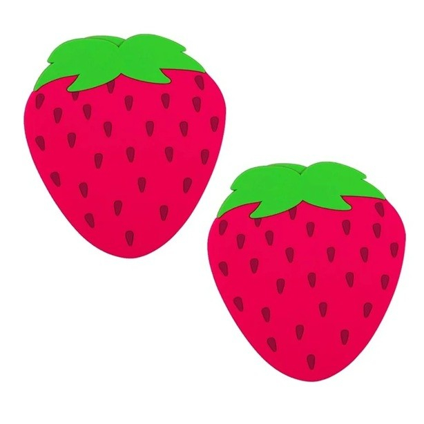 Suport pentru Pahar, , Model Capsuna, din PVC, 10 x 12 cm, Rezistent la Caldura, Rosu [3]