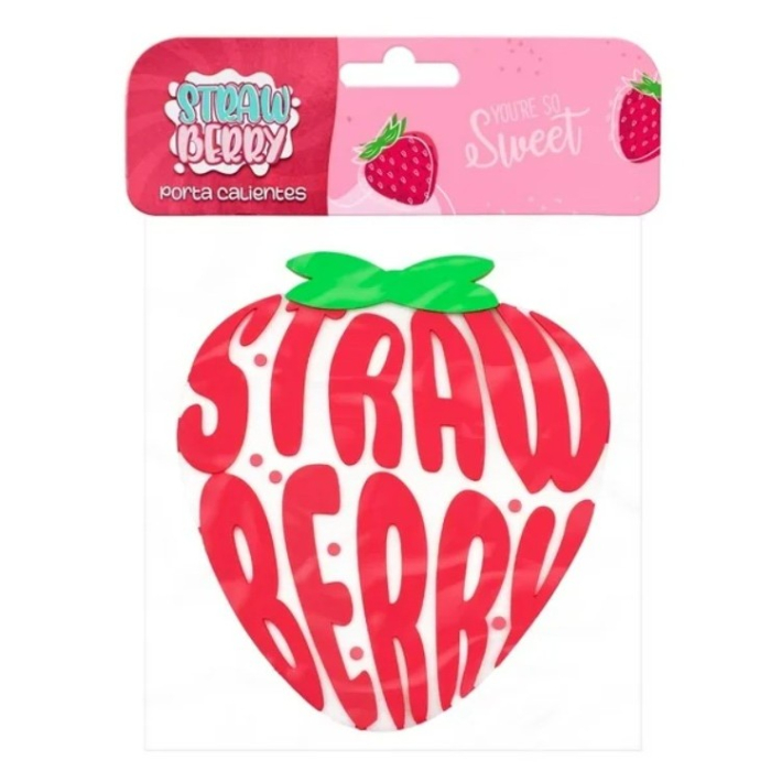 Suport pentru Pahar, , Model Capsuna, din PVC, 15.5 x 15.5 cm, Rezistent la Caldura, Roz/Rosu [2]