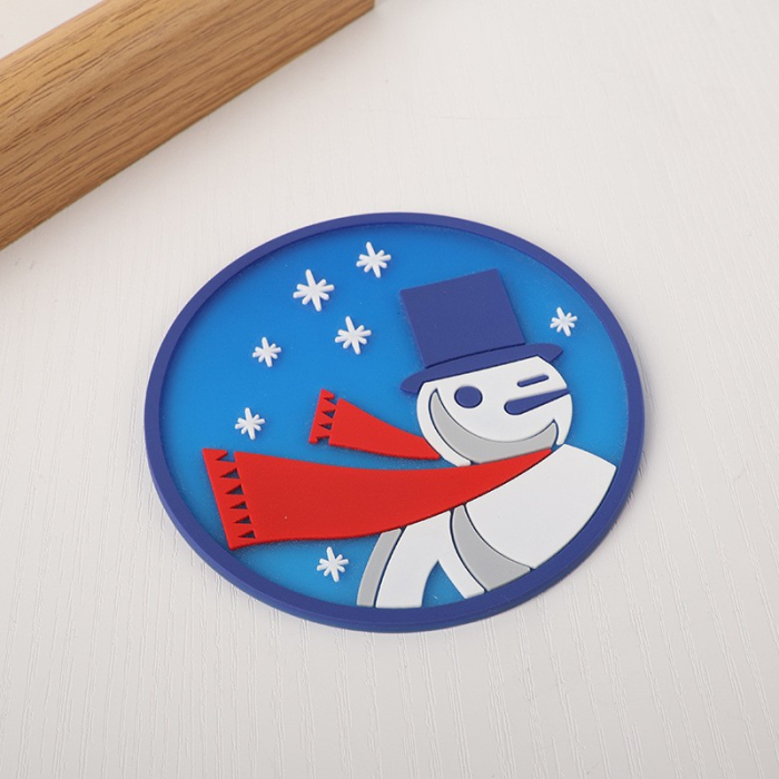 Suport pentru Pahar, , Model Om de Zapada, din PVC, 10 cm, Rezistent la Caldura, Albastru [4]