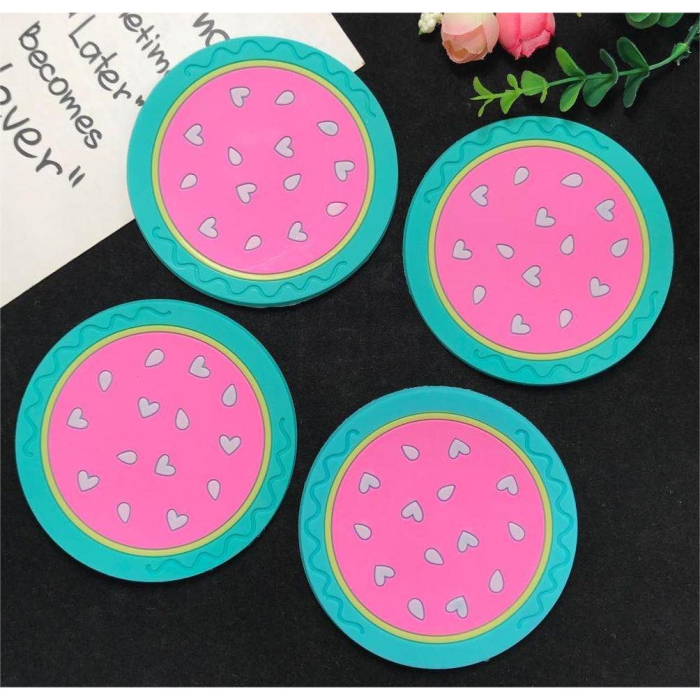 Suport pentru Pahar, , Model Pepene, din PVC, 10 cm, Rezistent la Caldura, Verde/Roz [2]