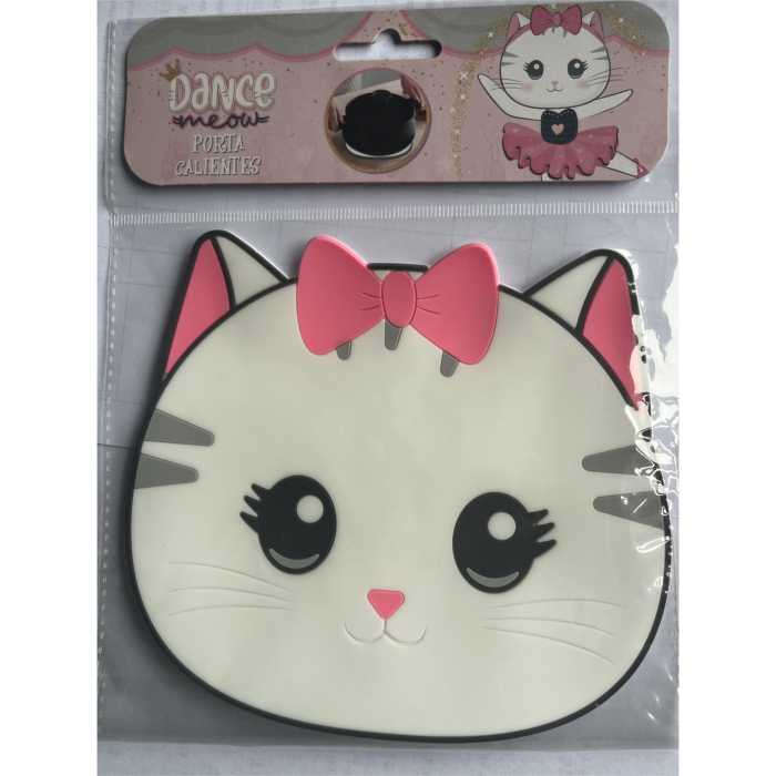 Suport pentru Pahar, , Model Pisicuta, din PVC, 15.5 x 15.5 cm, Rezistent la Caldura, Alb/Roz [2]