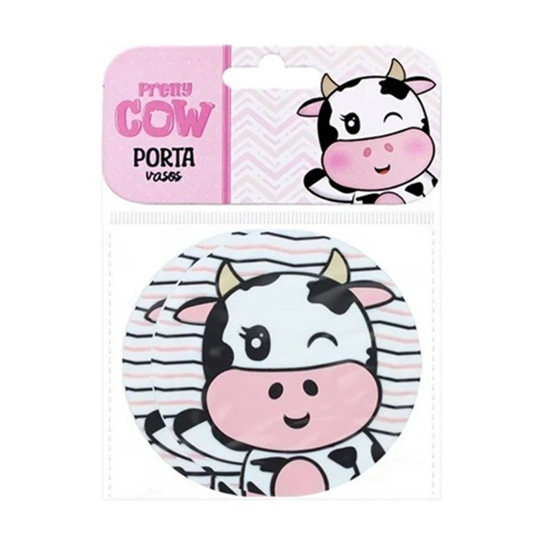 Suport pentru Pahar, , Model Vacuta, din PVC, 10 cm, Rezistent la Caldura, Alb/Negru [4]