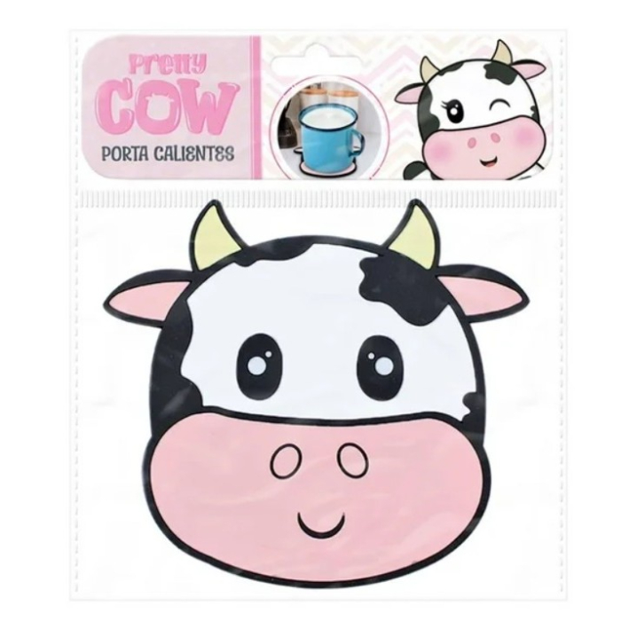 Suport pentru Pahar, , Model Vacuta, din PVC, 15.5 x 15.5 cm, Rezistent la Caldura, Alb/Roz [3]