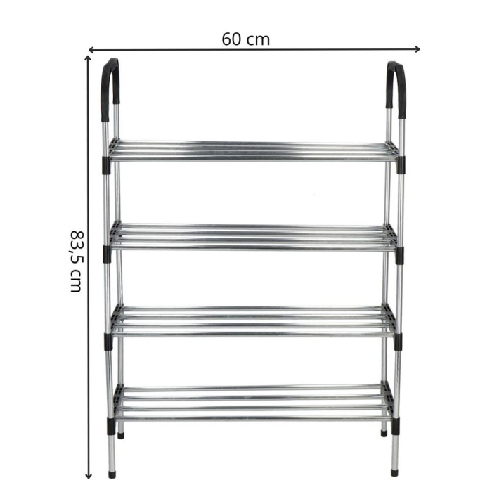 Suport pentru pantofi, 4 rafturi, cadru metalic, 84x28x60cm, negru si argintiu [2]