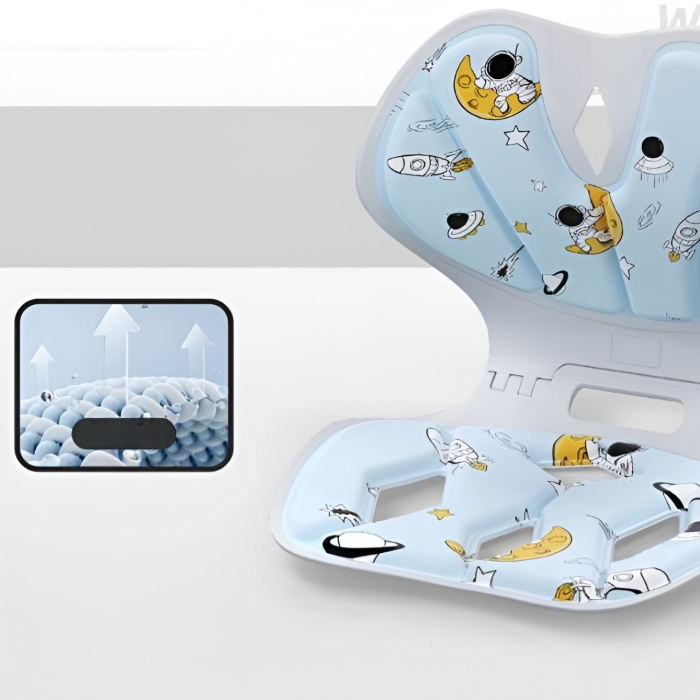 Suport pentru Scaun, , pentru Corectarea Posturii, Portabil, Pliabil, Ergonomic, Ameliorare Durere, Respirabil, 35x32x30 cm, Marime L, Model Rachete, Albastru [2]