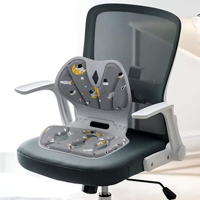 Suport pentru Scaun, , pentru Corectarea Posturii, Portabil, Pliabil, Ergonomic, Ameliorare Durere, Respirabil, 35x32x30 cm, Marime L, Model Rachete, Gri [3]