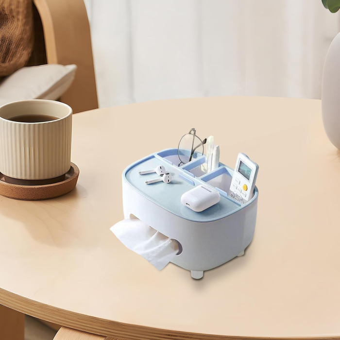 Suport pentru Servetele, , Cutie Multifunctionala, Design Minimalist, ABS, cu Suport pentru Obiectele Personale, pentru Birou, 21x12x12 cm, Albastru [6]