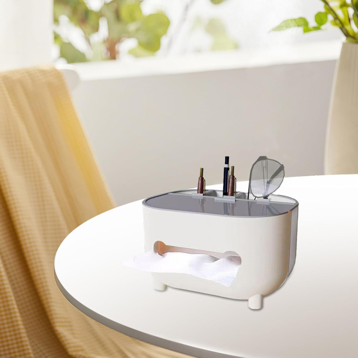 Suport pentru Servetele, , Cutie Multifunctionala, Design Minimalist, ABS, cu Suport pentru Obiectele Personale, pentru Birou, 21x12x12 cm, Gri [7]