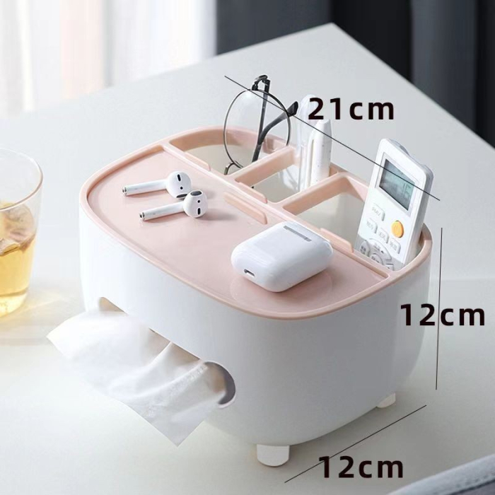 Suport pentru Servetele, , Cutie Multifunctionala, Design Minimalist, ABS, cu Suport pentru Obiectele Personale, pentru Birou, 21x12x12 cm, Roz [4]