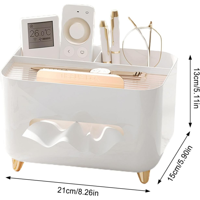 Suport pentru Servetele, , Cutie Multifunctionala, Design Minimalist, ABS, cu Suport pentru Obiectele Personale, pentru Birou, 21x15x13 cm, Alb [3]