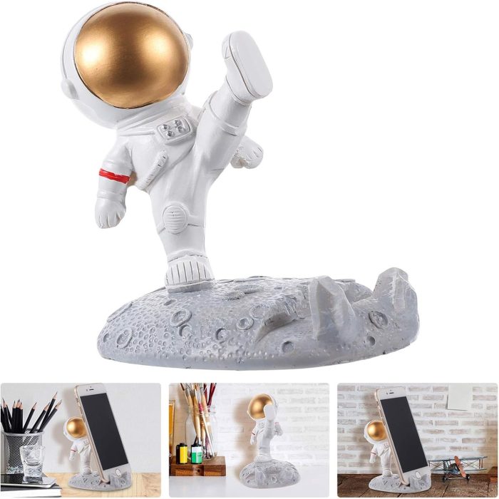 Suport pentru Telefon, , Suport de Birou pentru Telefon, Suport Telefon pentru Copii, Model Astronaut, Model 1, 9 x 10 x 6.5 cm, Plastic, Alb [4]