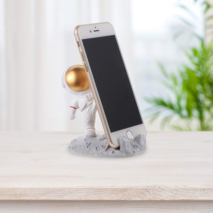 Suport pentru Telefon, , Suport de Birou pentru Telefon, Suport Telefon pentru Copii, Model Astronaut, Model 1, 9 x 10 x 6.5 cm, Plastic, Alb [5]