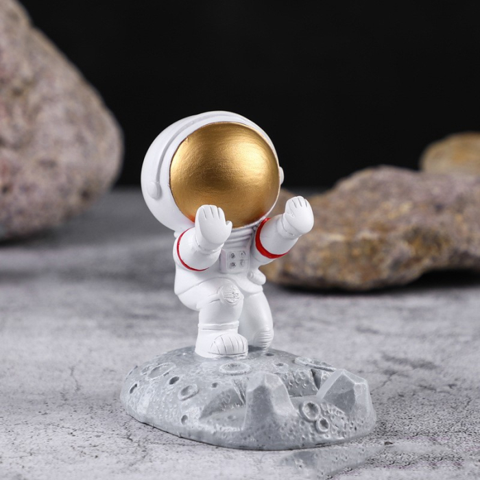 Suport pentru Telefon, , Suport de Birou pentru Telefon, Suport Telefon pentru Copii, Model Astronaut, Model 2, 9 x 8.5 x 6.5 cm, Plastic, Alb [2]