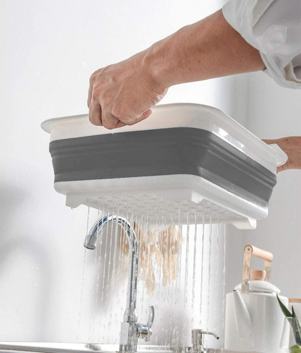 Suport de vase Multifunctional cu Sita pentru Scurgere si Sistem pentru Stocare Tacamuri, Pliabil, Premium din Silicon [7]