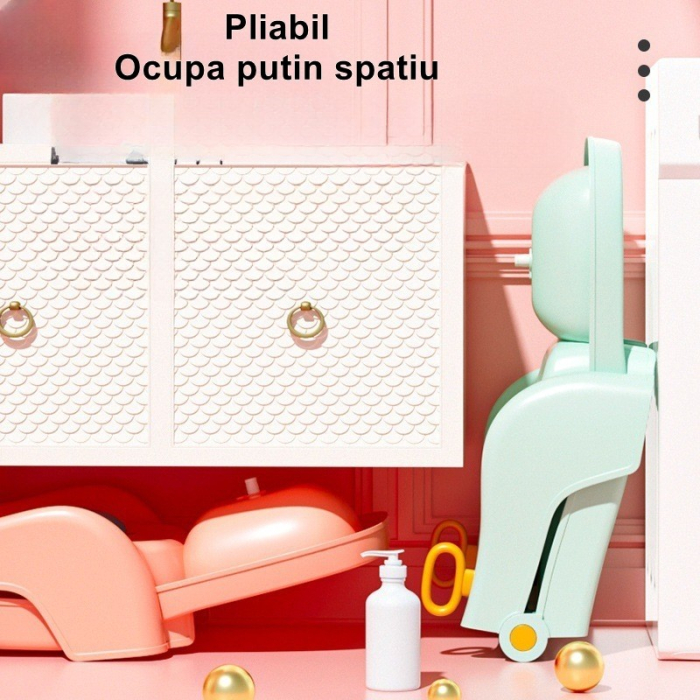 Suport Pliabil pentru Spalat Parul , Pentru Copii, cu Scurgere, cu Picioare Antialunecare, Material Polipropilena, Suport Cap Reglabil, cu Manere, 110 x 35 x 21 cm, Roz [2]