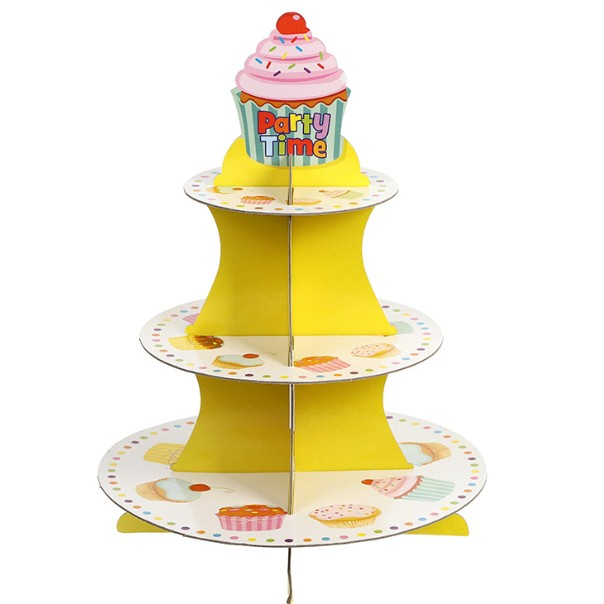 Suport Prajituri, , 3 Etaje, Design de Petrecere, pentru Prajituri, Candy Bar, din Carton, Galben/Multicolor [1]