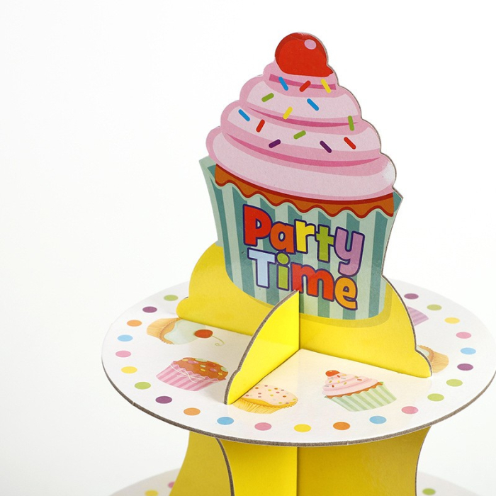 Suport Prajituri, , 3 Etaje, Design de Petrecere, pentru Prajituri, Candy Bar, din Carton, Galben/Multicolor [2]