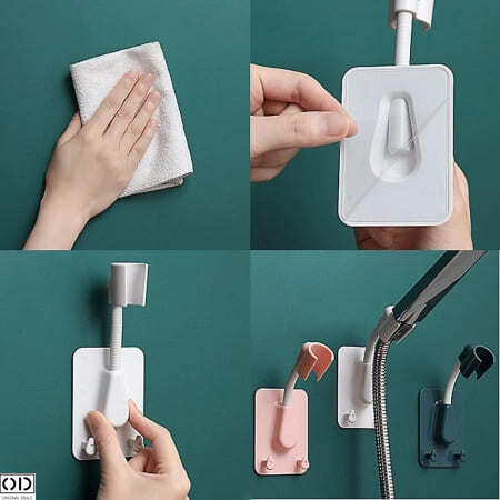 Suport Reglabil pentru Capul de Dus, cu Banda Adeziva Inclusa si 2 Agatatori pentru Burete, PVC Premium [4]