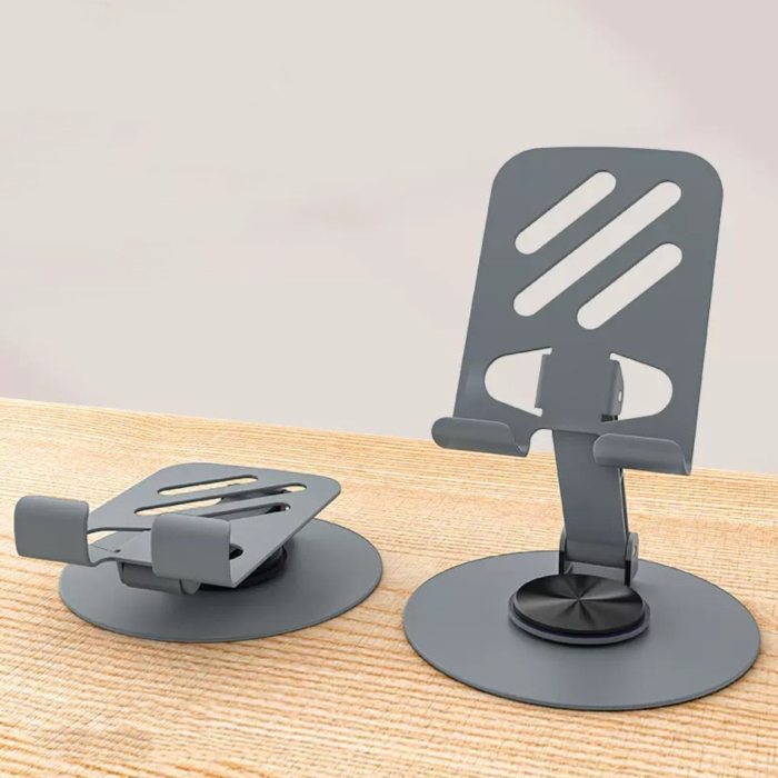 Suport rotativ pentru telefon, , Complet Metalic, Pliabil, Design Modern pentru Desktop, Multifunctional, Compatibil cu Tableta, 10.5 x 9 x 9 cm, 80 g, Gri [3]