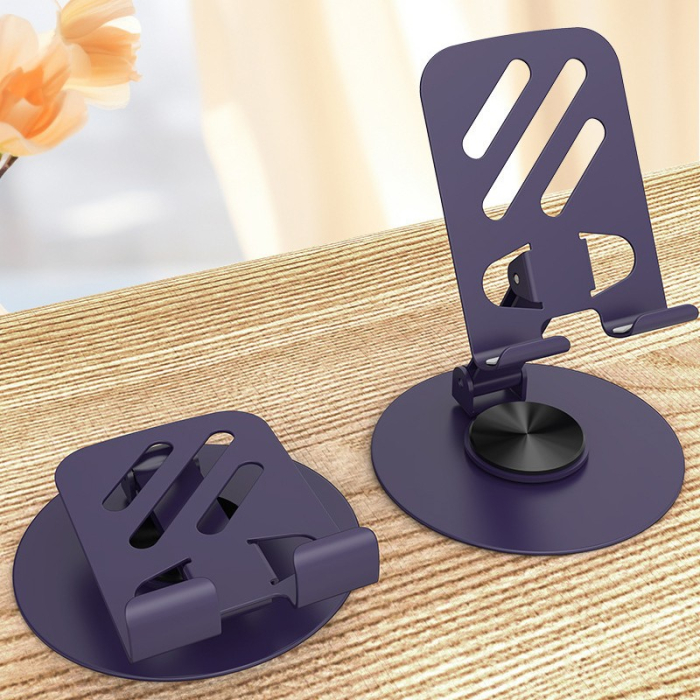 Suport rotativ pentru telefon, , Complet Metalic, Pliabil, Design Modern pentru Desktop, Multifunctional, Compatibil cu Tableta, 10.5 x 9 x 9 cm, 80 g, Mov inchis [5]