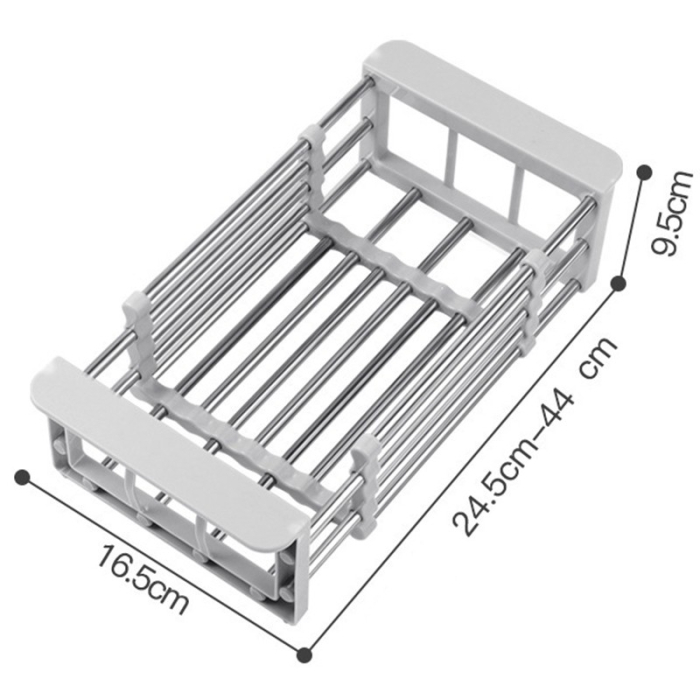 Suport Scurgere Extensibil pentru Bucatarie, , Uscator Vase din Otel Inoxidabil, Suport Tacamuri si Pahare, Suport pentru Fructe si Legume, 24.5 x 16.5 x 9.5 cm Gri deschis [2]