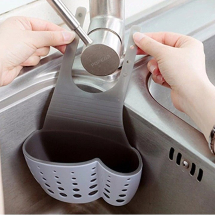 Suport Scurgere pentru Burete si Laveta de Vase Bucatarie, , Albastru, Curea Reglabila, Plastic Flexibil, 15x 5x 21cm [3]